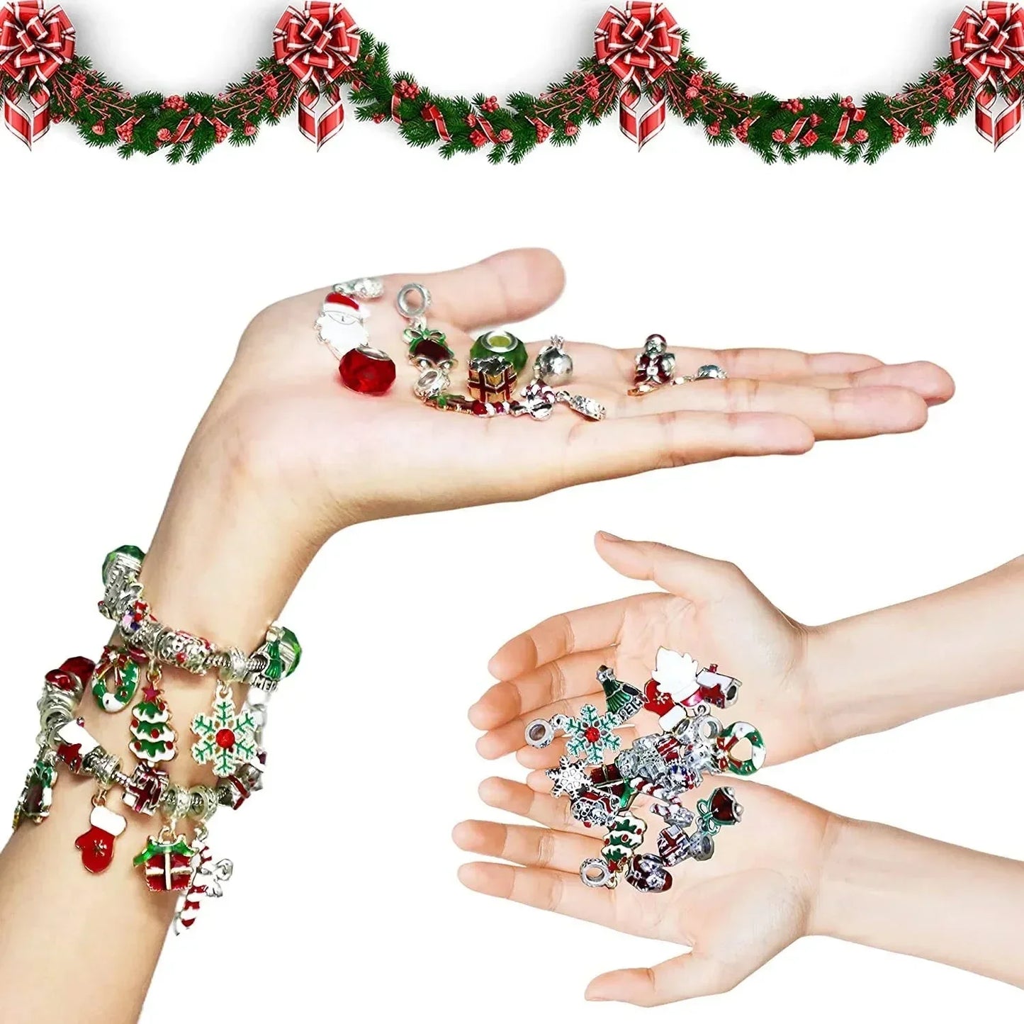 Avelena | Adventskalender Schmuckset | DIY Weihnachts-Armband mit 24 Anhängern | Festliche Countdown-Idee