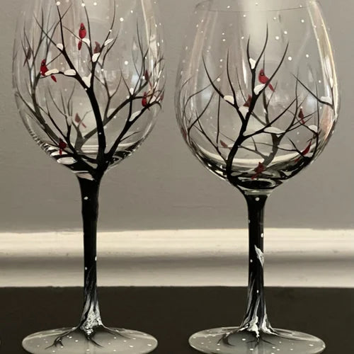 Avelena | Vier Jahreszeiten Baum Weingläser - Hand gemalt Kunst
