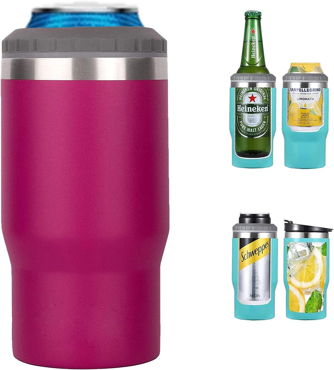 Avelena | 4 in 1 Edelstahl Dose-/Flaschenisolator, 14Oz Zwei-Wege-Deckel SUS Isolierte Dose Kühler, Bierflaschenhalter (Schwarz)
