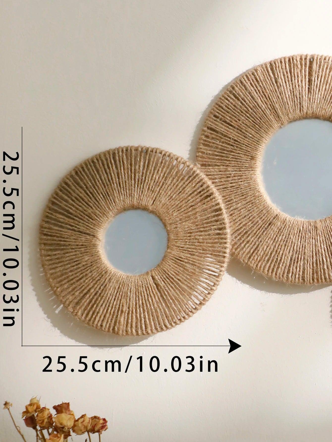 Avelena | Runde dekorative Wandspiegel im Boho-Stil mit gewebtem Hanfseil