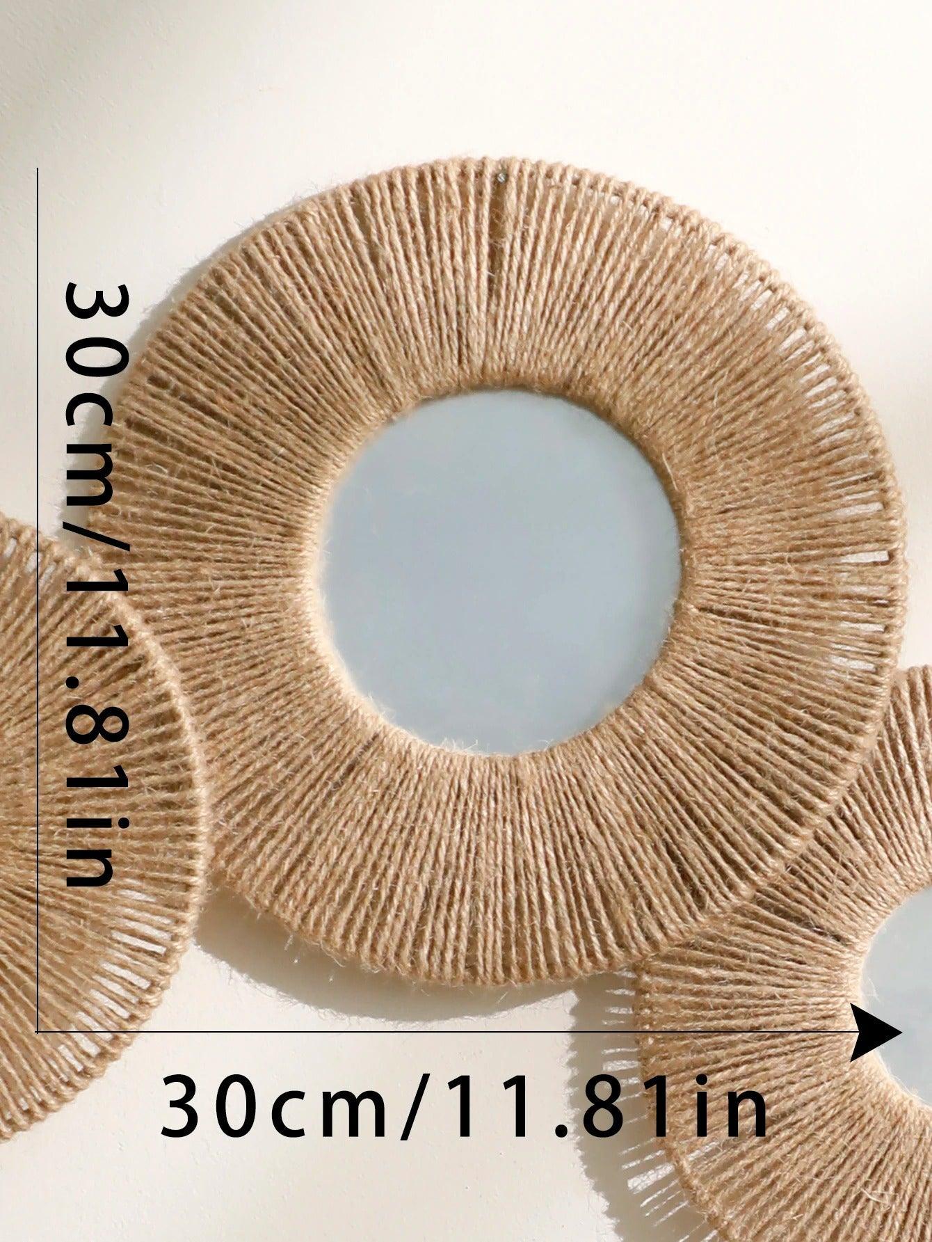 Avelena | Runde dekorative Wandspiegel im Boho-Stil mit gewebtem Hanfseil