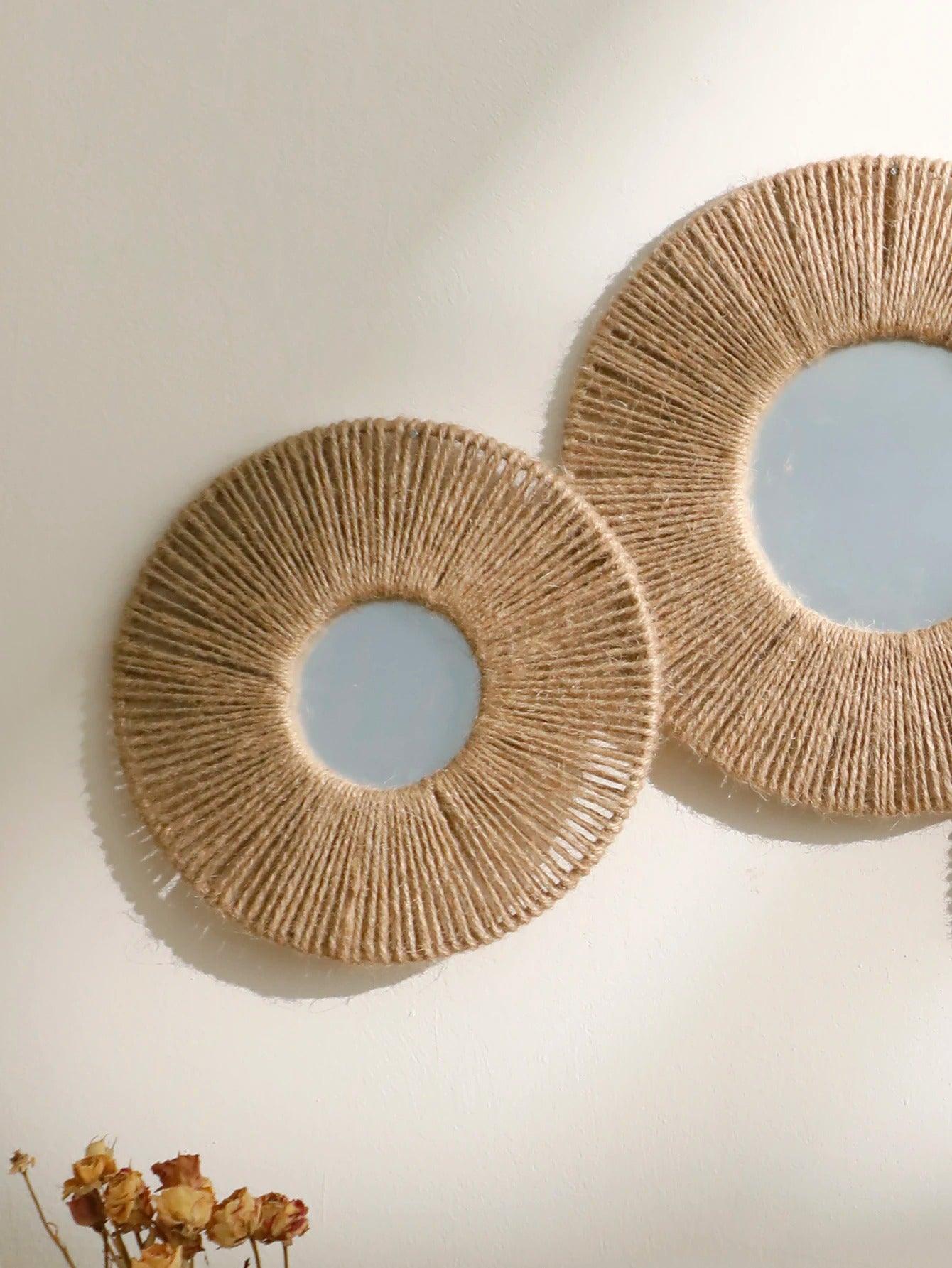 Avelena | Runde dekorative Wandspiegel im Boho-Stil mit gewebtem Hanfseil