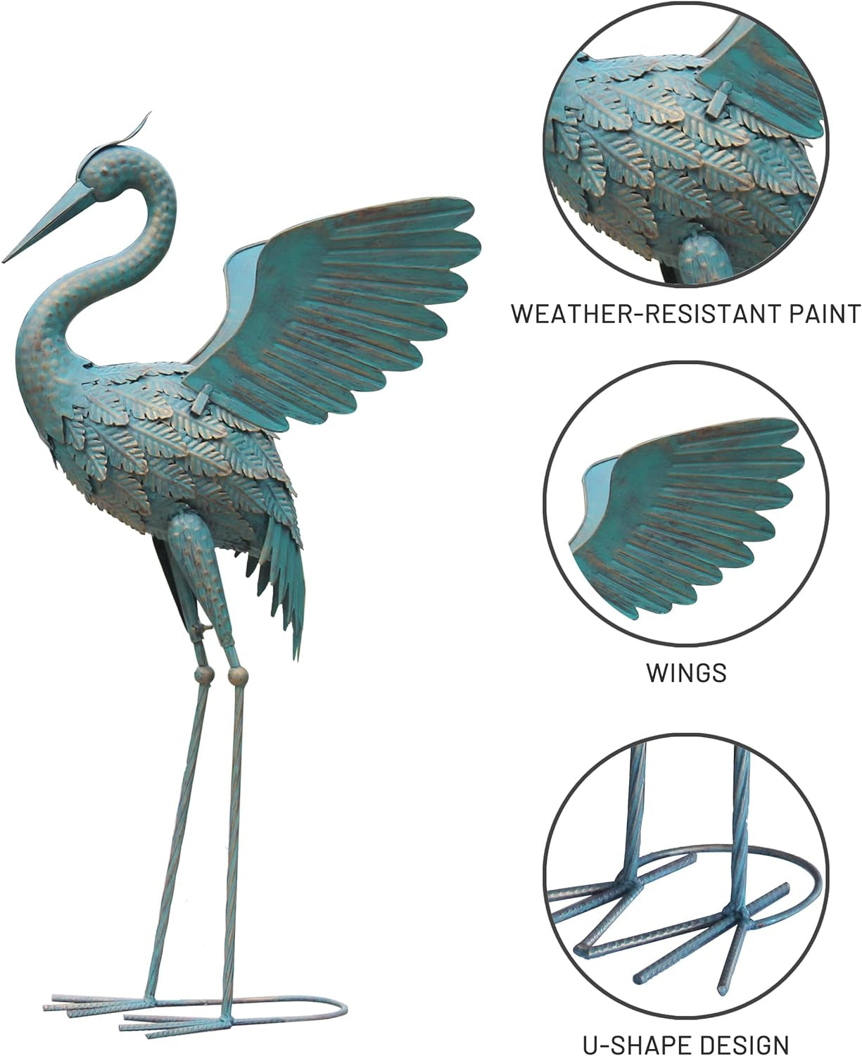 Avelena | 33-37 Zoll Metallkran Gartenstatue Dekor, Vogelgarten Skulptur & Statuen, Außendekoration für Garten Terrasse Rasen Hinterhof Pool, Vintage Ausbreitende Flügel Kran, Set von 2