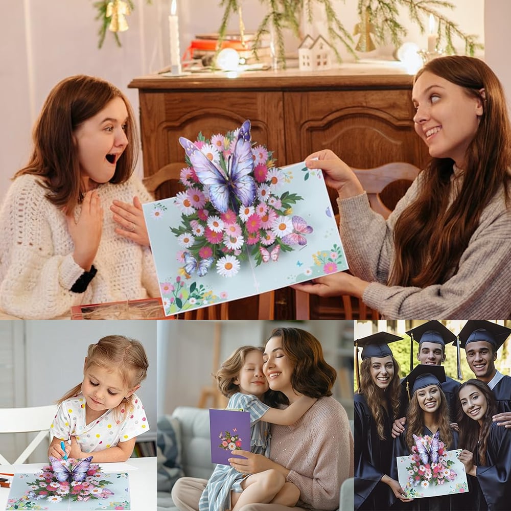 Avelena | Vibrant 3D Schmetterling & Gänseblümchen Pop-Up Grußkarte