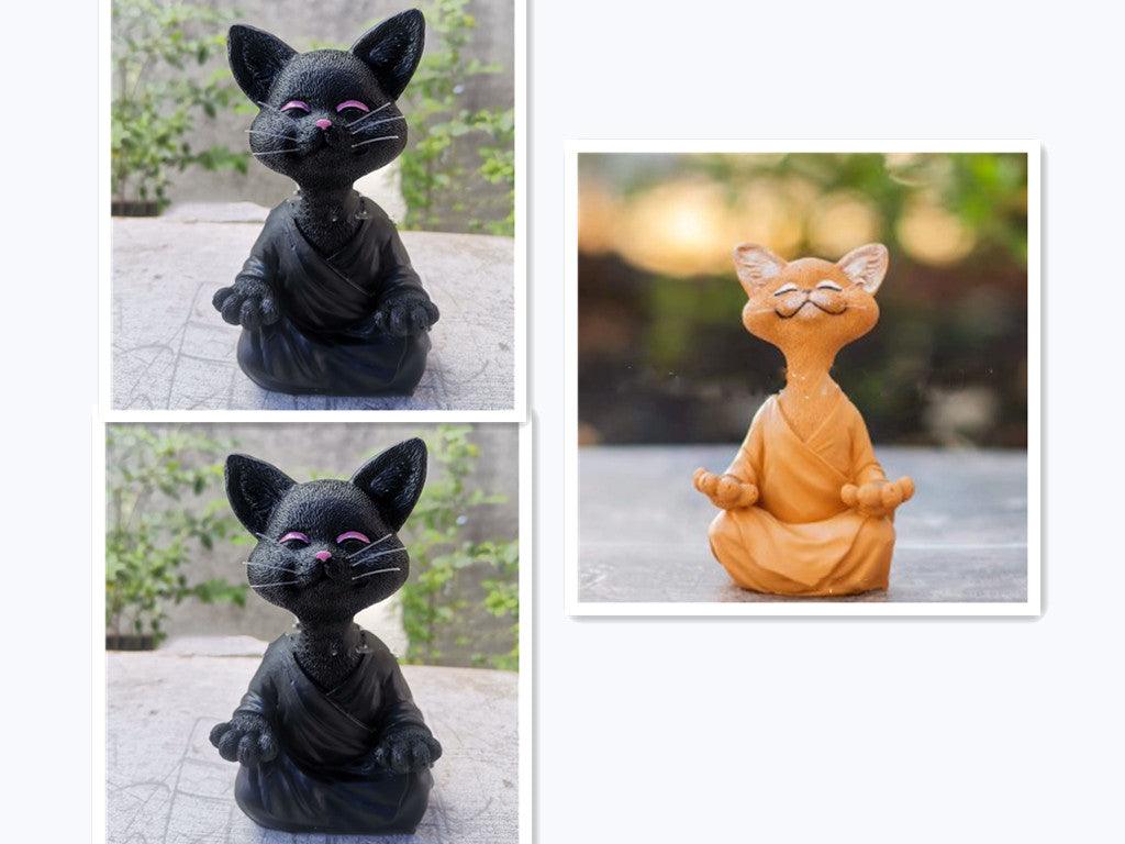 Avelena | Verspielt Schwarze Buddha Katze Figur Meditation Yoga Sammlerstück Glückliche Katzen Dekor Zuhause Garten Dekoration Gartenornament