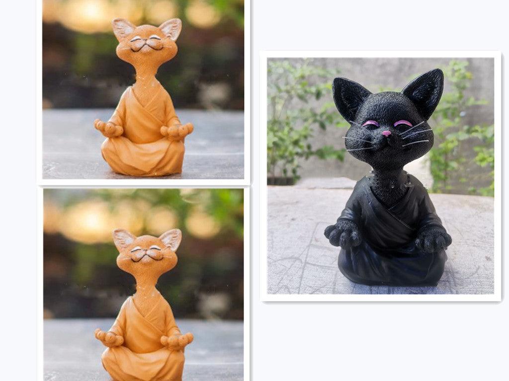 Avelena | Verspielt Schwarze Buddha Katze Figur Meditation Yoga Sammlerstück Glückliche Katzen Dekor Zuhause Garten Dekoration Gartenornament