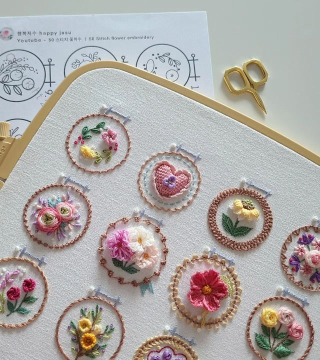Avelena | Stickrahmen Set „Kleiner Blumenrahmen“ | DIY Stickerei | 12 Designs | Für Anfänger