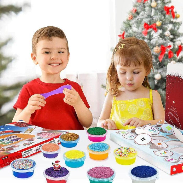 Avelena | Weihnachts-Adventskalender 24 Tage Kristall-Schlamm-Blindbox - Weihnachts-Countdown-Spielzeug für Kinder