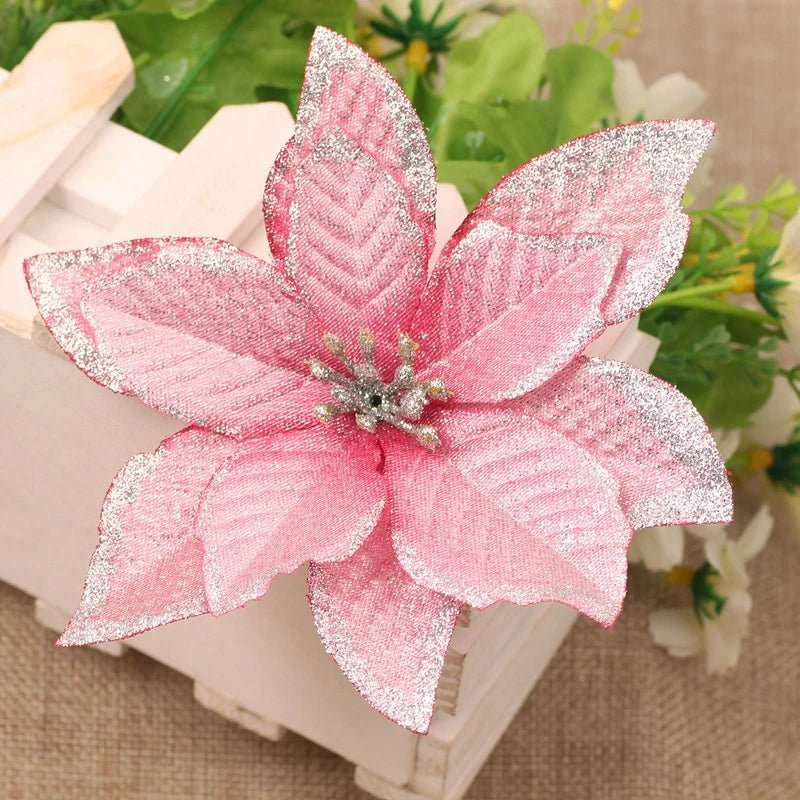 Avelena | Weihnachtskunst-Poinsettien-Blütenköpfe Baumanhänger – Wunderschön gestaltete künstliche Poinsettien-Blumenornamente für eine atemberaubende festliche Wohnraumgestaltung