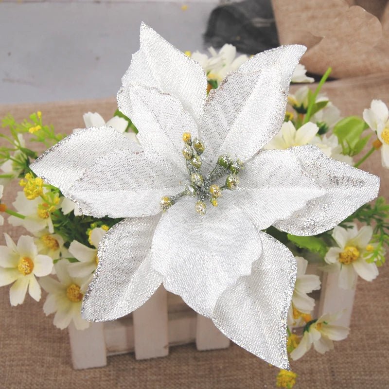 Avelena | Weihnachtskunst-Poinsettien-Blütenköpfe Baumanhänger – Wunderschön gestaltete künstliche Poinsettien-Blumenornamente für eine atemberaubende festliche Wohnraumgestaltung