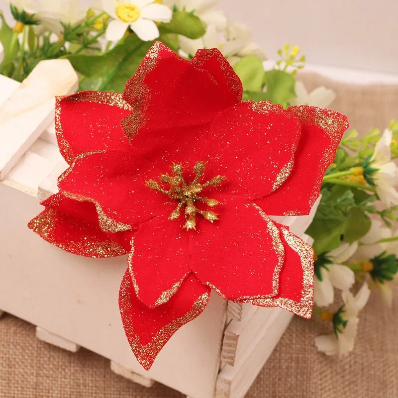 Avelena | Weihnachtskunst-Poinsettien-Blütenköpfe Baumanhänger – Wunderschön gestaltete künstliche Poinsettien-Blumenornamente für eine atemberaubende festliche Wohnraumgestaltung