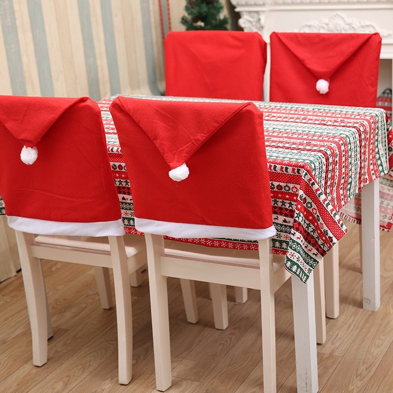 Avelena | Weihnachtsmann-Hut Stuhlbezüge - Feste Stuhl Eleganz - 4-teiliger Satz