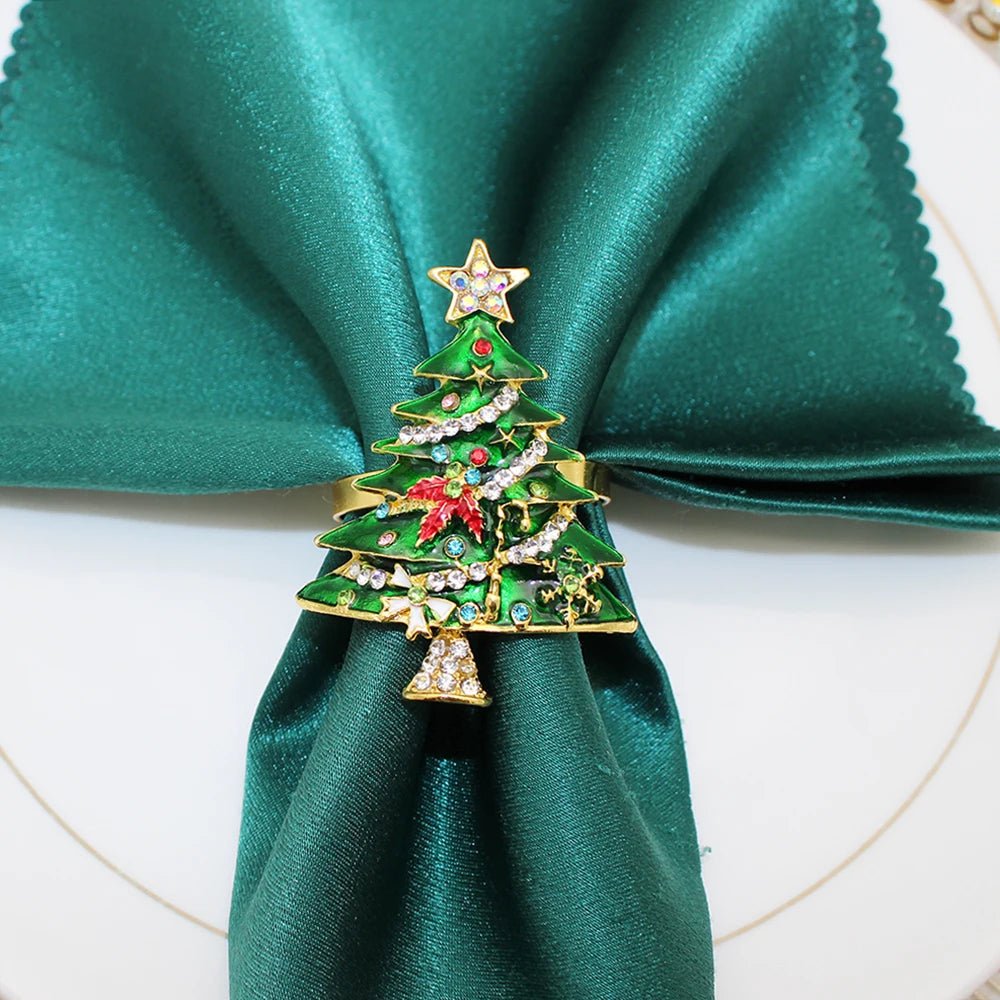 Avelena | Weihnachtsbaum Metall Serviettenringe Set - Perfekt für festliche Abendessen, Hochzeiten und Bankette