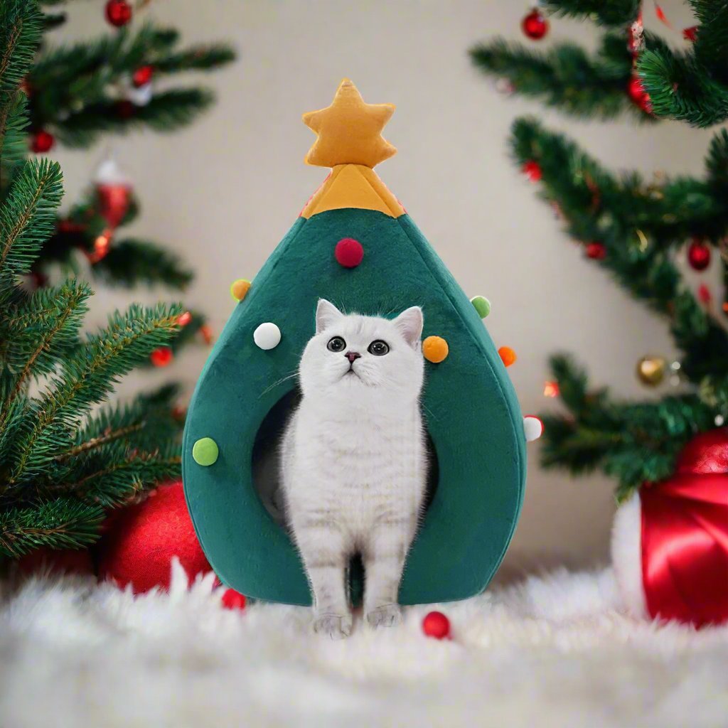 Avelena | Weihnachtsbaum Haustierbett / Zelt – Warmes Winterzelt für Hunde & Katzen, Perfekt für den Komfort und Stil der Feiertage