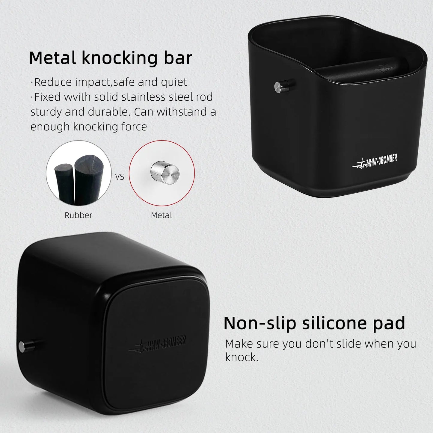 Avelena | Kaffeebohnen Knock Box Quadrat Abnehmbare Knock Bar und rutschfester Boden