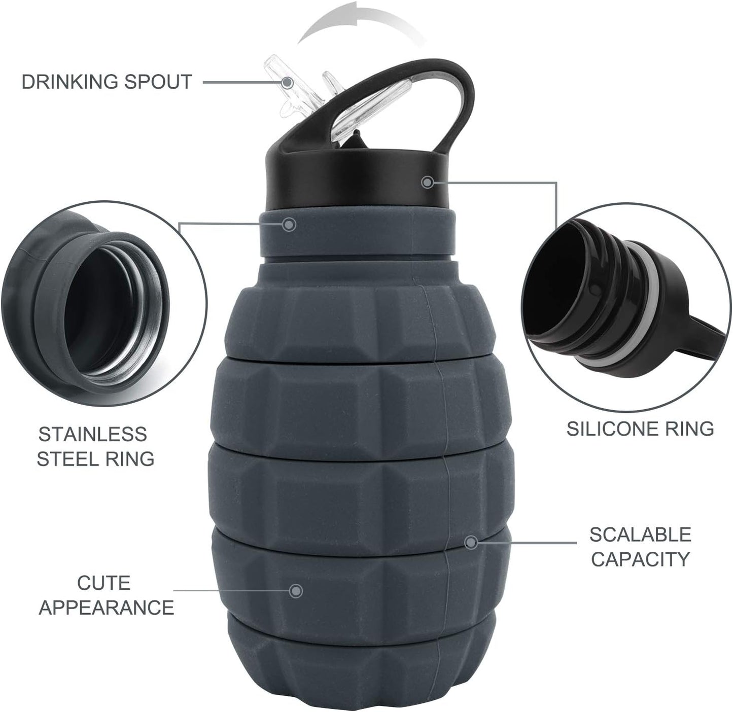 Avelena | Zusammenklappbare Reise-Wasserflasche - 575 ML Wiederverwendbares Silikon