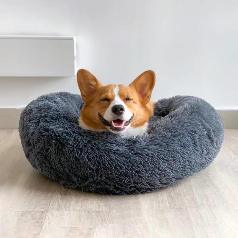 Avelena | Runder Plüsch Beruhigender Donut Hundebett für kleine bis große Hunde