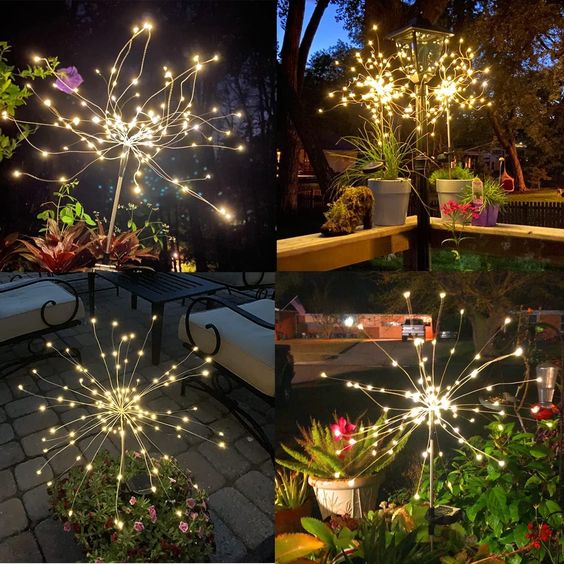 Avelena | 4 Stück Solar Feuerwerk Gartenlampen - Wetterfeste LED Dekorationsbeleuchtung, Solarenergie für Garten und Patio