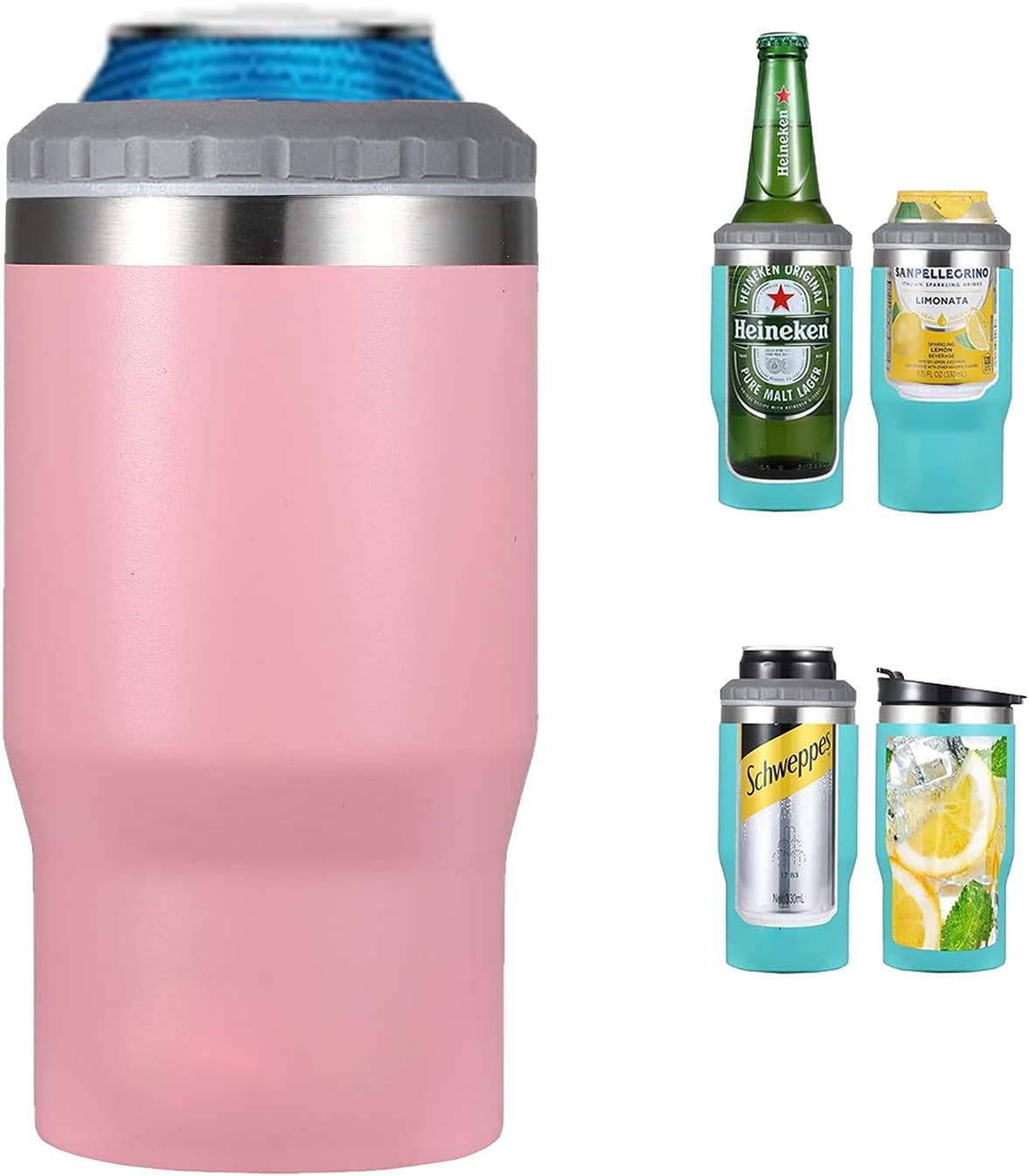 Avelena | 4 in 1 Edelstahl Dose-/Flaschenisolator, 14Oz Zwei-Wege-Deckel SUS Isolierte Dose Kühler, Bierflaschenhalter (Schwarz)