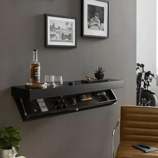 Avelena | Wandregal mit Geheimfach | Massivholz | Schwebendes Design | Versteckte Aufbewahrung