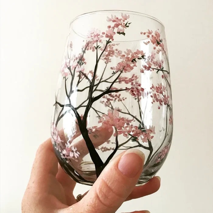 Avelena | Vier Jahreszeiten Baum Weingläser - Hand gemalt Kunst