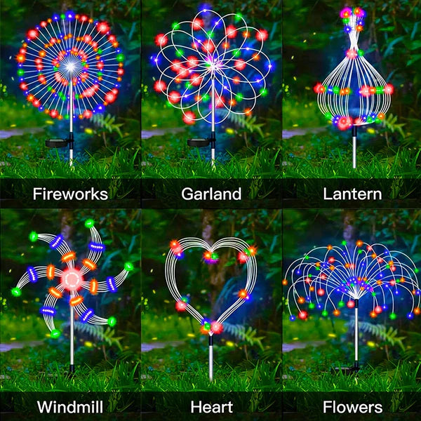Avelena | 4 Stück Solar Feuerwerk Gartenlampen - Wetterfeste LED Dekorationsbeleuchtung, Solarenergie für Garten und Patio
