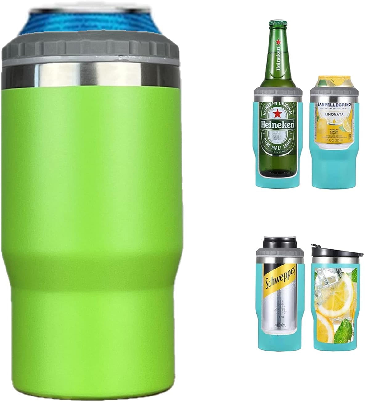 Avelena | 4 in 1 Edelstahl Dose-/Flaschenisolator, 14Oz Zwei-Wege-Deckel SUS Isolierte Dose Kühler, Bierflaschenhalter (Schwarz)