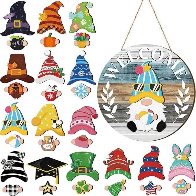 Avelena | 🍁Die besten Weihnachtsdekorationen🎄Austauschbares Willkommensschild mit Holzgnom🎈