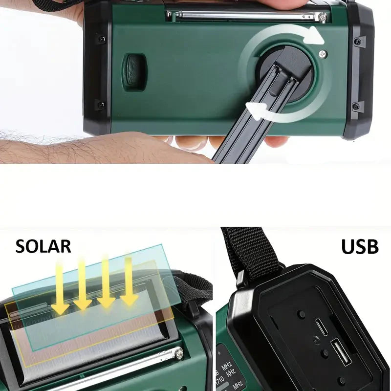 Avelena | Solar-notfallradio Mit Powerbank – Kurbelradio Mit Led-taschenlampe Für Camping & Outdoor