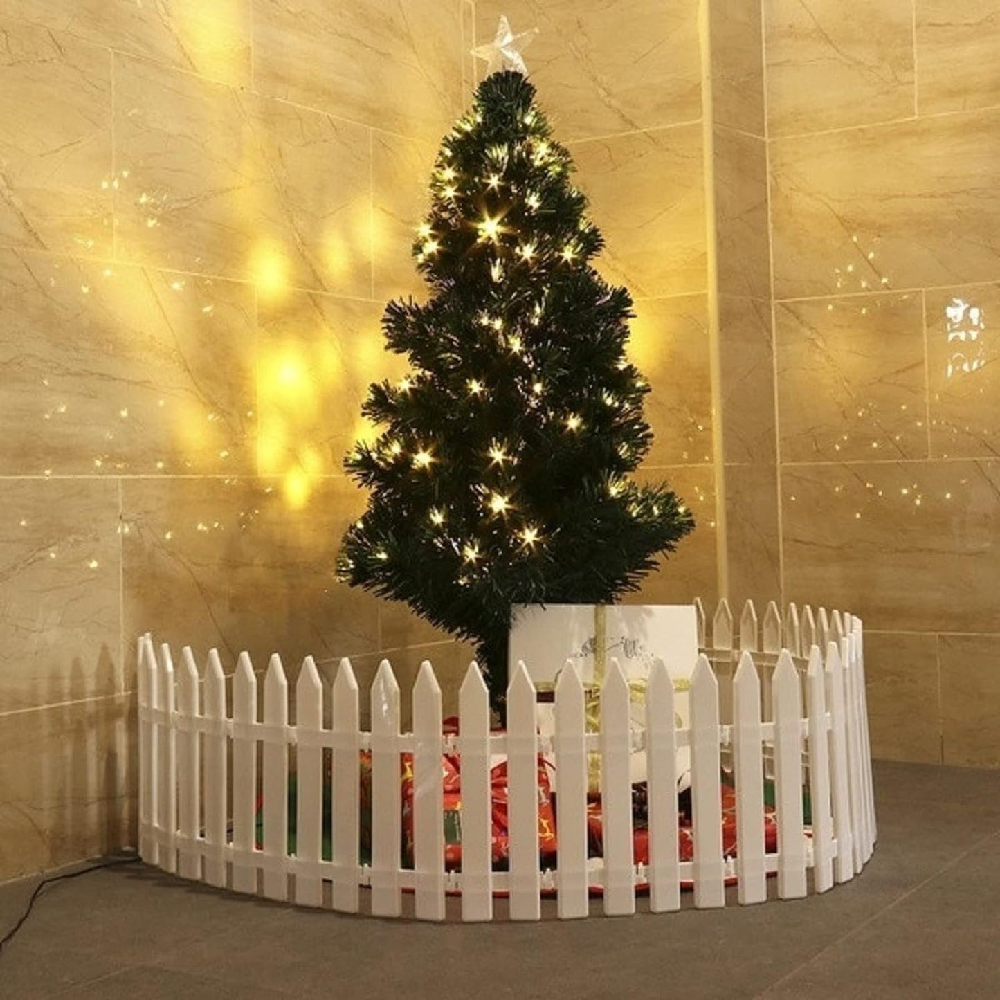 Avelena | Weihnachtsbaumzaun - Weihnachtsweißer Zaun für die Wohnkultur Einfach zu montieren