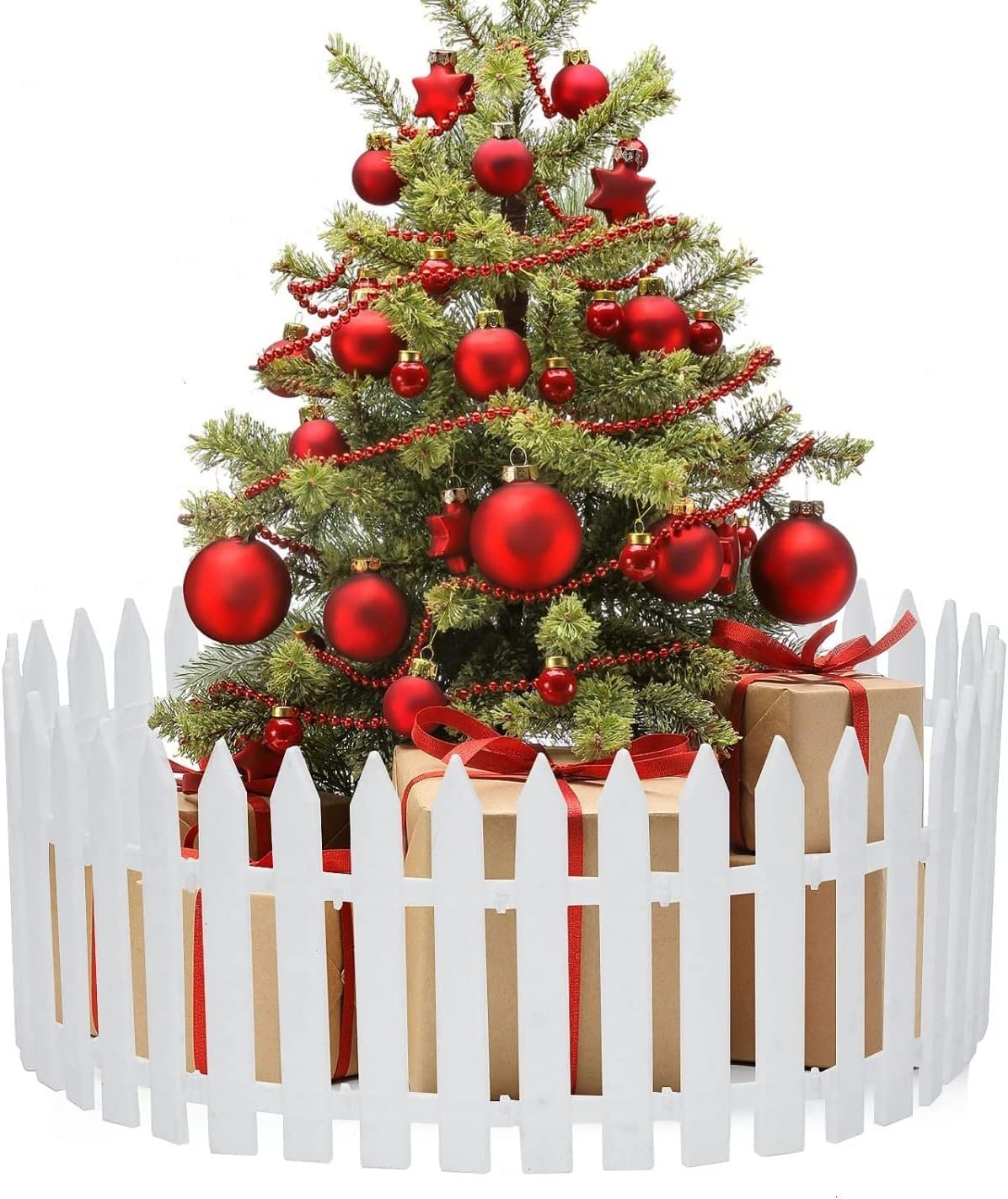 Avelena | Weihnachtsbaumzaun - Weihnachtsweißer Zaun für die Wohnkultur Einfach zu montieren
