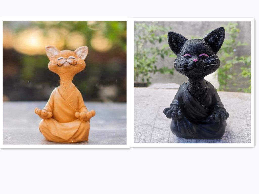 Avelena | Verspielt Schwarze Buddha Katze Figur Meditation Yoga Sammlerstück Glückliche Katzen Dekor Zuhause Garten Dekoration Gartenornament