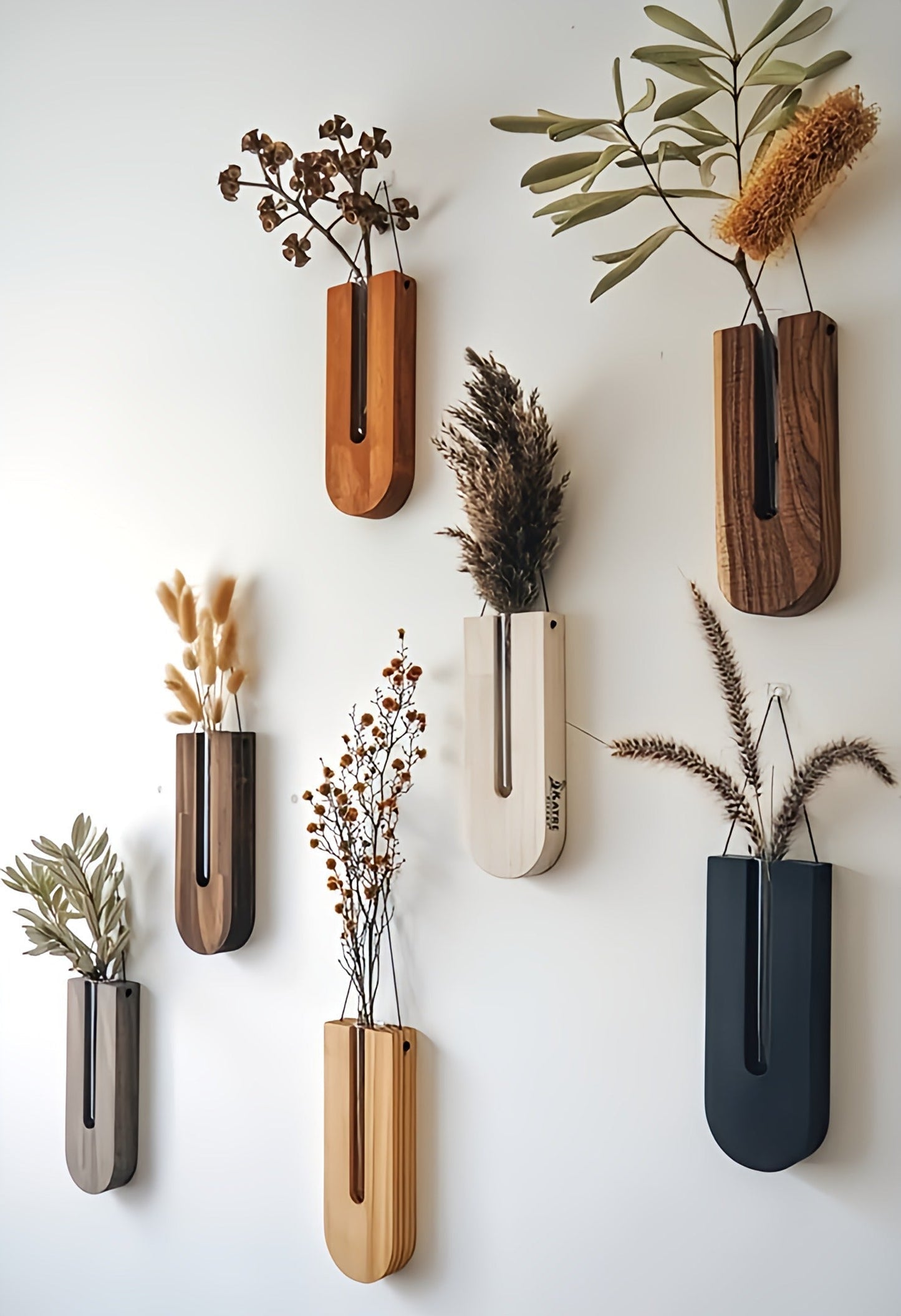 Avelena | WoodFlora | Rustikales Holz Wandblumenhalter Set – Kreative Pflanzenpräsentation für Innenräume