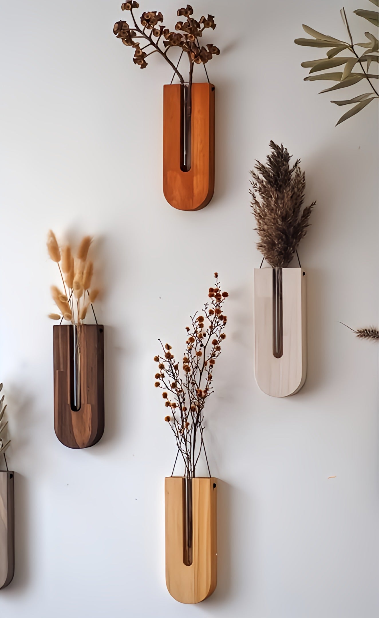 Avelena | WoodFlora | Rustikales Holz Wandblumenhalter Set – Kreative Pflanzenpräsentation für Innenräume