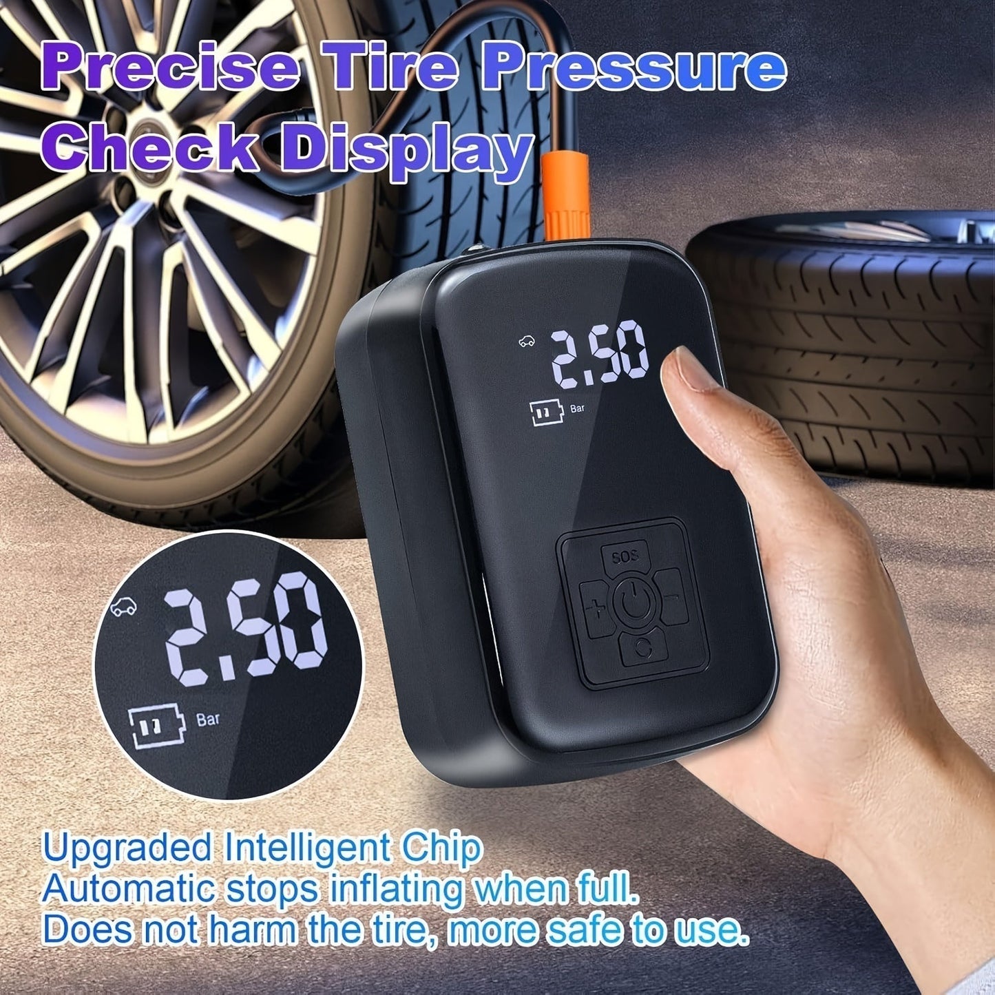 Avelena | AirPump Pro – Tragbarer Luftkompressor mit digitalem Display und LED-Licht