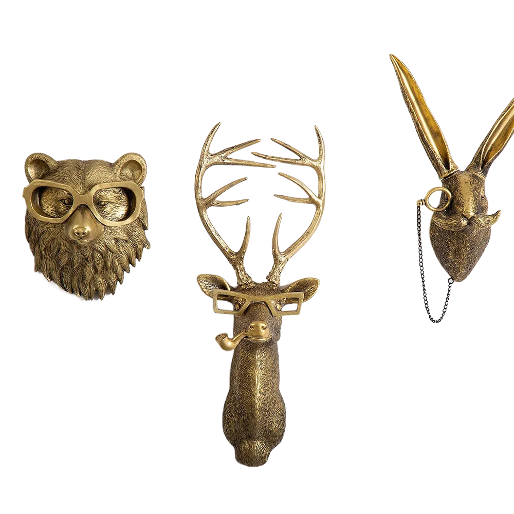 Avelena | Antik Bronze Harz Tier Anhänger Goldenes Reh Kopf Wand Lagerhaken Hintergrund Wand Zubehör Dekorative Figuren