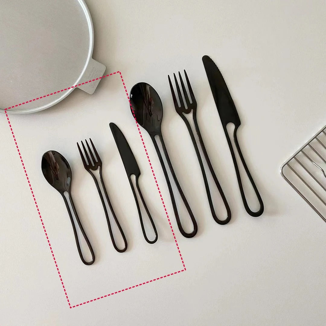 Avelena | Outline Edelstahl Besteck Set – Modernes Design mit Hohlgriffen – 3-teilig für Dinner & Dessert
