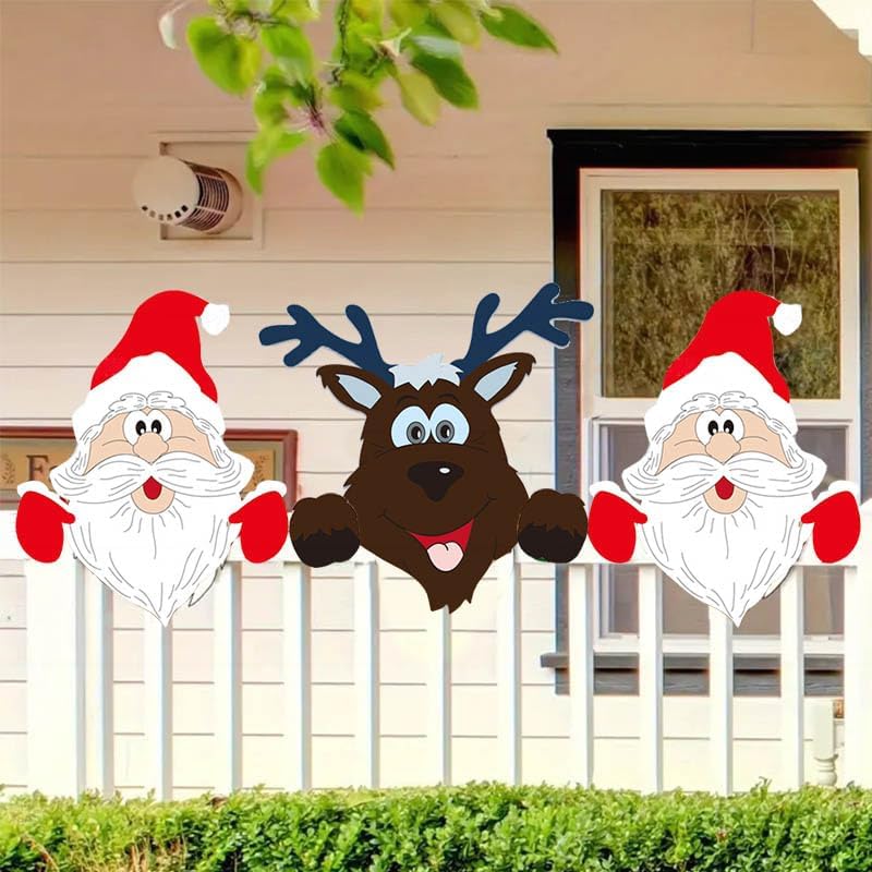 Avelena | Zaunpaneel Weihnachtsdekor – Niedlicher Weihnachtsmann, Schneemann und Rentier-Überraschungen für verspielten Innen- und Außen-Weihnachtszauber