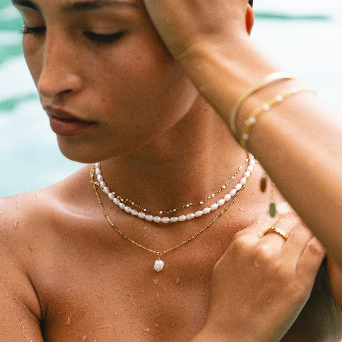 Avelena | Amélie Süßwasserperle Choker Halskette mit 18K Vergoldung