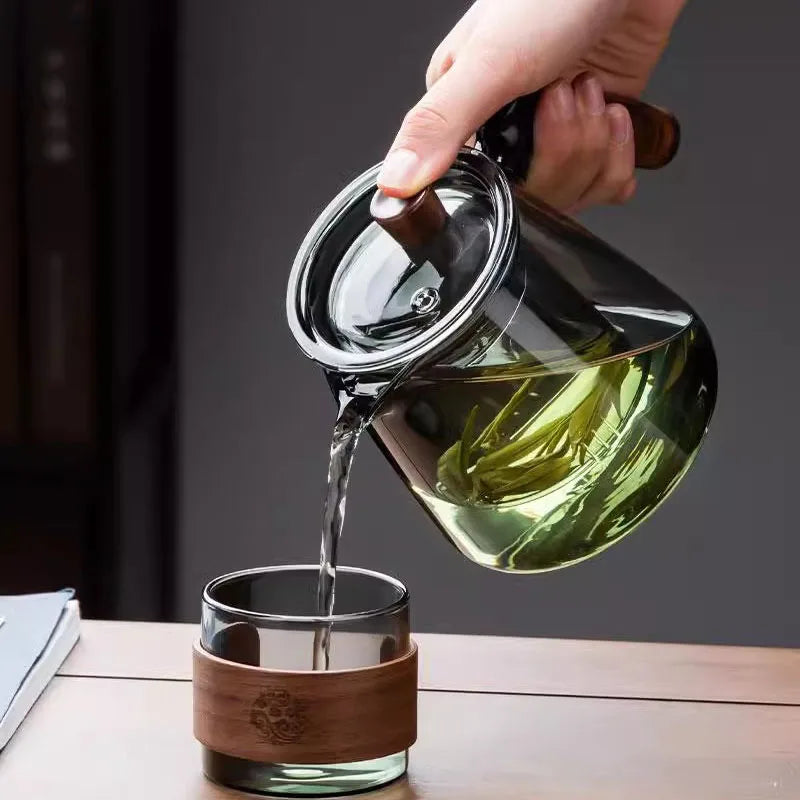 Avelena | Glas Teekanne mit Teesieb Hitzebeständige Teekanne mit Holzgriff