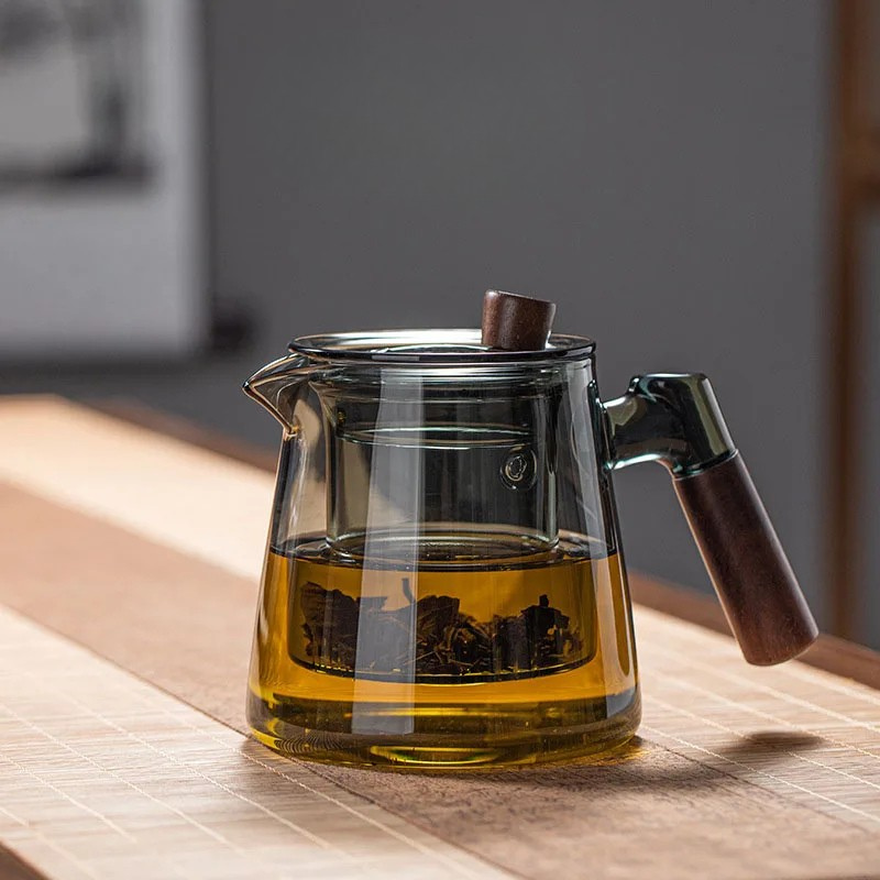 Avelena | Glas Teekanne mit Teesieb Hitzebeständige Teekanne mit Holzgriff