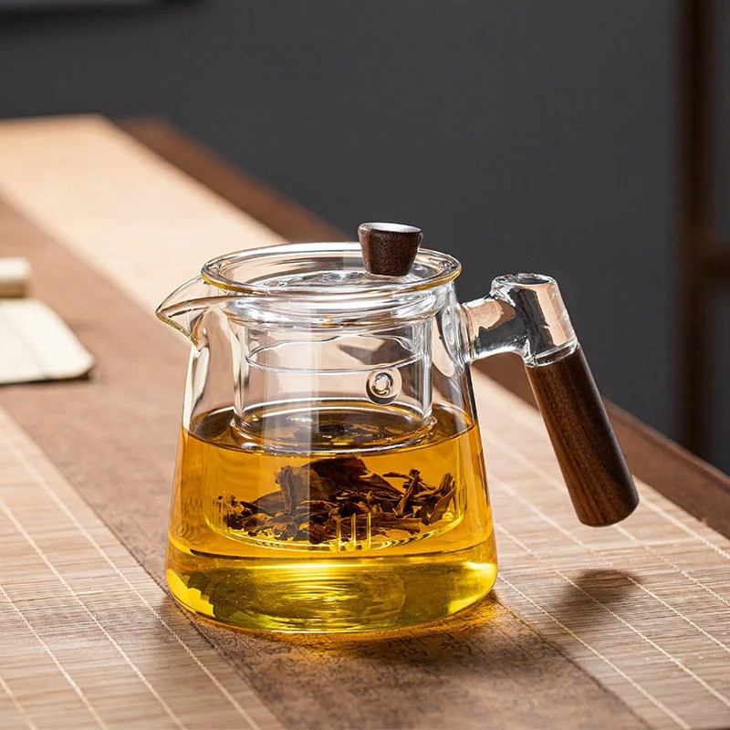 Avelena | Glas Teekanne mit Teesieb Hitzebeständige Teekanne mit Holzgriff