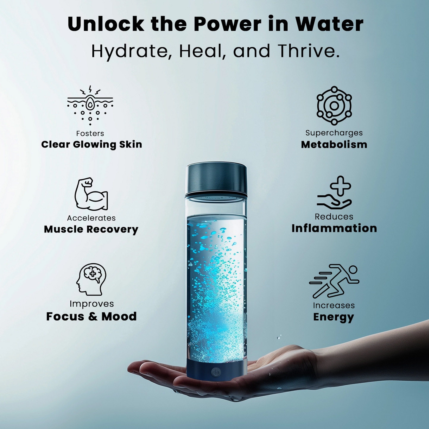 Avelena | Wasserflasche mit Wasserstoff | USB wiederaufladbar, entzündungshemmend & perfekt für tägliche Hydratation und Wellness