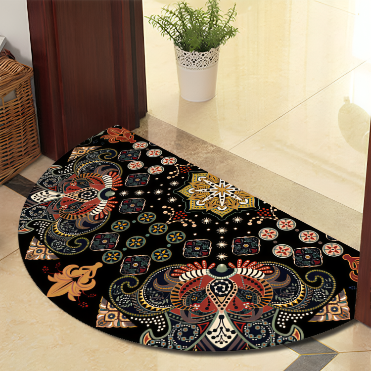 Avelena | Runde Mandala Teppich - Dicke rutschfeste Matte, maschinenwaschbar, perfekt für Wohnzimmer, Flur und draußen – Polyester