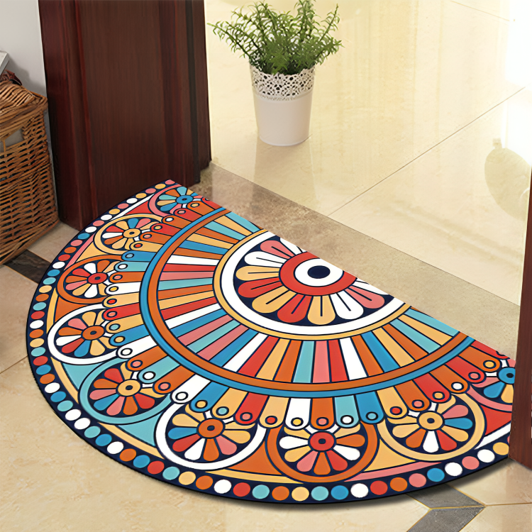 Avelena | Runde Mandala Teppich - Dicke rutschfeste Matte, maschinenwaschbar, perfekt für Wohnzimmer, Flur und draußen – Polyester