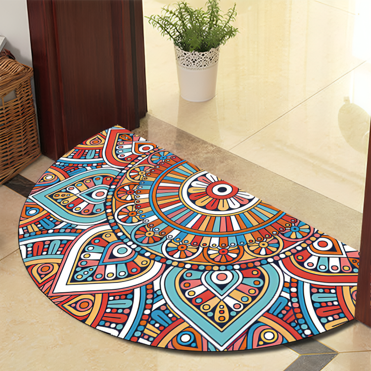 Avelena | Runde Mandala Teppich - Dicke rutschfeste Matte, maschinenwaschbar, perfekt für Wohnzimmer, Flur und draußen – Polyester