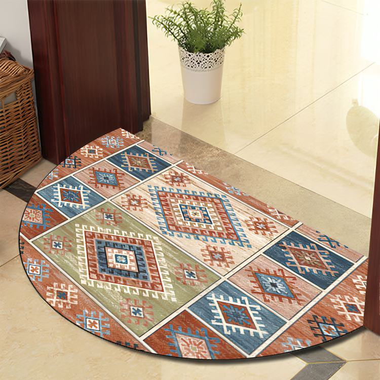 Avelena | Runde Mandala Teppich - Dicke rutschfeste Matte, maschinenwaschbar, perfekt für Wohnzimmer, Flur und draußen – Polyester