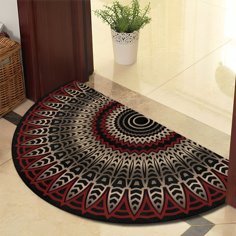Avelena | Runde Mandala Teppich - Dicke rutschfeste Matte, maschinenwaschbar, perfekt für Wohnzimmer, Flur und draußen – Polyester