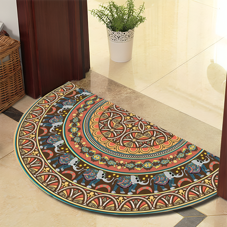 Avelena | Runde Mandala Teppich - Dicke rutschfeste Matte, maschinenwaschbar, perfekt für Wohnzimmer, Flur und draußen – Polyester