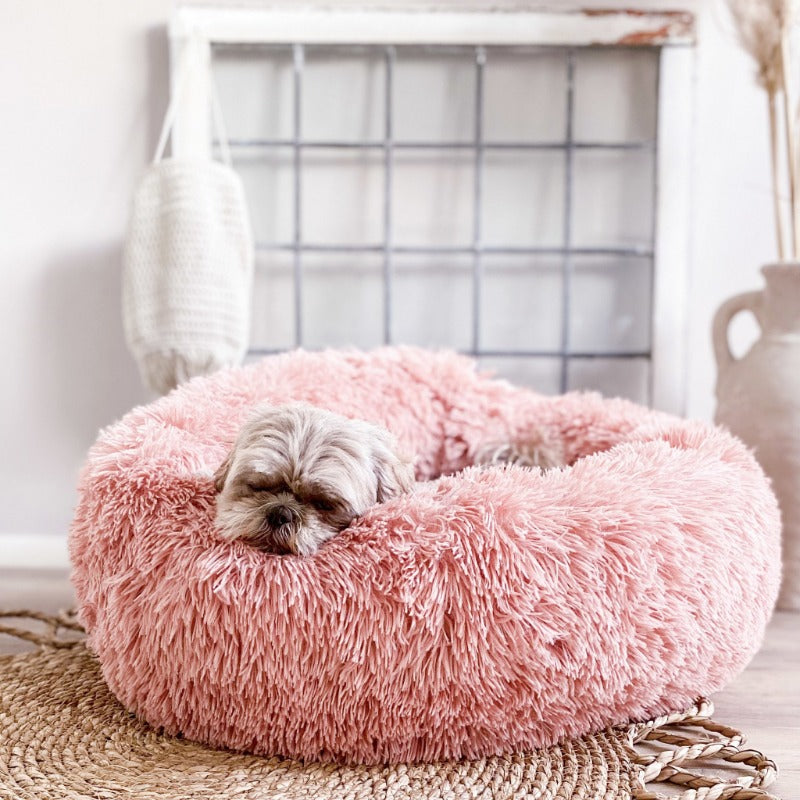 Avelena | Runder Plüsch Beruhigender Donut Hundebett für kleine bis große Hunde